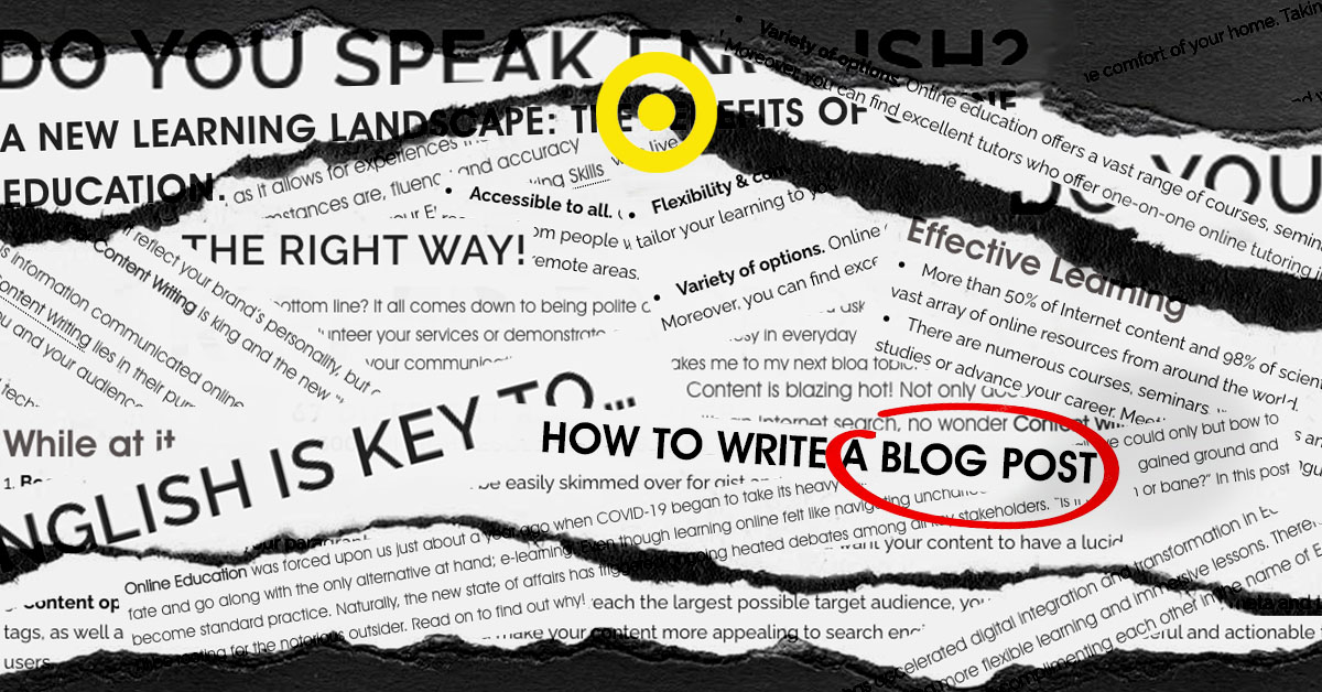 collage with blog posts cutouts how to write a blog post